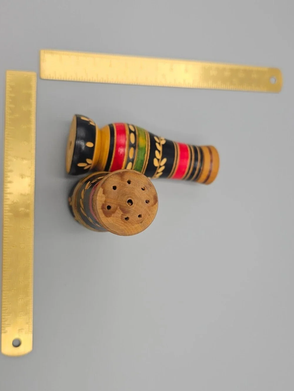 Hand Painted Wooden Salt and Pepper Shakers from Mexico